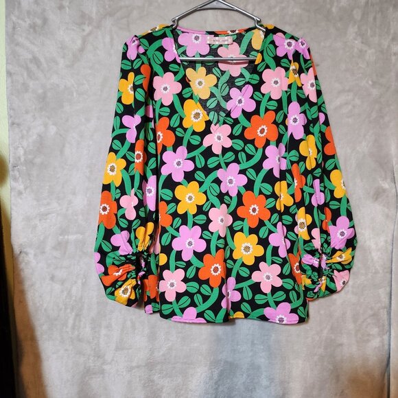 Traffic People Hippie Boho Colorful38 in Floral Print Blouse Balloon Sleeves & V - Picture 2 of 5